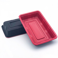 Groothandel wegwerp rechthoekige zwart rode plastic PP blisterverpakking voor supermarkt vlees en diepvriesproducten