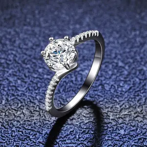 卸売925シルバーモアッサナイトダイヤモンドリング1ctラウンドエクセレントカットDカラーパスダイヤモンドテストモアッサナイト婚約指輪