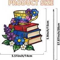 Ornement suspendu floral 2D en acrylique imprimé UV et gravé au laser, style verre teinté, en forme de livre et tasse à thé, attrape-soleil empilable pour rétroviseur de voiture