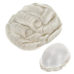 Topunique # 60R blanco derecho hombres europeo recto Remy encaje completo 0,06mm piel fina Base sin nudos V-Looped Hairline 100% mediano - Product Image 1