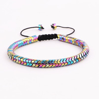 Nouveau Design de perles d'hématite ondulées colorées, cordon tressé à la main, Bracelet en macramé pour hommes et femmes JBS11284