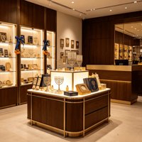 Aménagement intérieur personnalisé pour magasin de Judaica, présentoirs complets pour la boutique, support d'Esrog assorti, quatre espèces, pour la fête de Sukkot