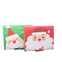 Boîte cadeau de Noël artisanale pour bonbons et biscuits, avec ruban et nœud, motif Père Noël de dessin animé, en carton rigide verni, personnalisée, avec éponge laminée brillante