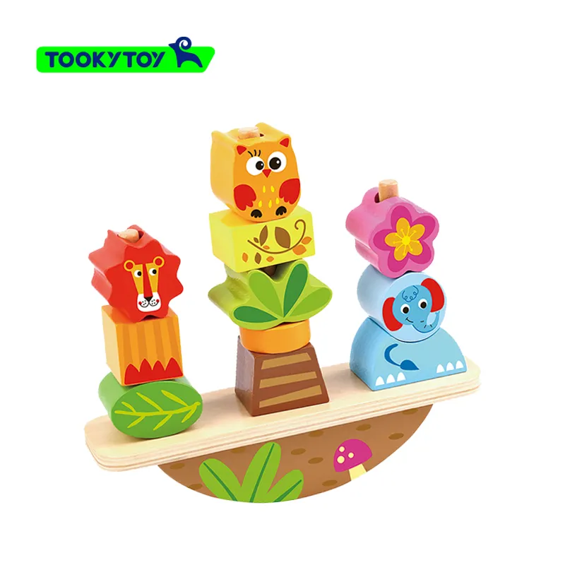 Brinquedo empilhável de madeira para crianças, brinquedo sensorial montessori, animal de equilíbrio e amarramento
