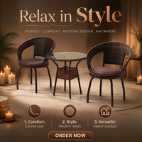 Ensemble de salle à manger trois pièces en osier, fauteuil pivotant moderne et minimaliste pour extérieur et table d'appoint de balcon pour patio/cour/chalet