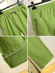 2023 primavera estate pantaloni Harem verdi pantaloni Harem in vita elastici solidi pantaloni morbidi da donna di alta qualità pantaloni da donna in <span class=keywords><strong>lino</strong></span> di cotone - Product Image 6