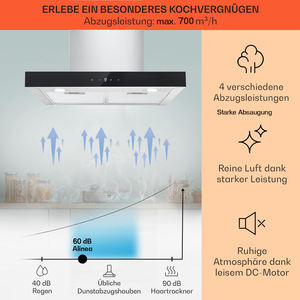 Topostrong Dunstabzugshaube 60厘米Mit 700 <span class=keywords><strong>m</strong></span> ³/h，Dunstabzug 60厘米Edelstahl，9 Stufen软触摸Steuerund，2w发光二极管-Licht - Product Image 4