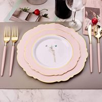 Assiettes jetables en plastique de luxe pour mariage, diamètre 7,5/10,25 pouces, bord rose doré, design moderne minimaliste, réutilisables