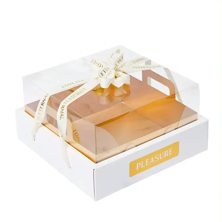 IMEE Luxury Large 13 inch Gold French Style Clear Cake Flower Afternoon Tea Divided Dessert Gift Box 10 inch Box for Festival