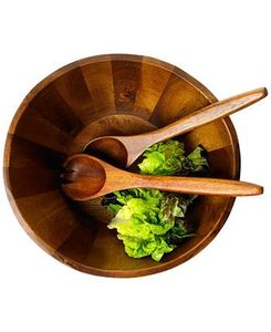 Cuenco de grano de madera de Acacia, vajilla rústica de madera dura duradera personalizable, cuenco clásico para servir ensaladas, frutero, 2 espátulas - Product Image 1