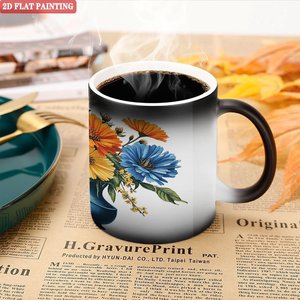 Frosted Black <b>Ceramic</b> Mug 11oz Heat Activated <b>Cup</b> With Floral Design 2D Flat Painting - Product Image 5