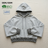 Individuelles Logo Crop-Top Oversize-Hoodie für Herren Schwergewichtiger 450GSM Baumwollfleece Doppellagiges Leopardenmuster-Futter Streetwear Pullover