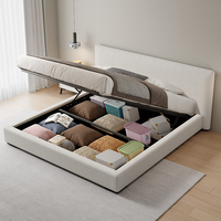 Lit rembourré en velours au design italien moderne avec rangement, cadre en bois écologique taille King et vérin à gaz