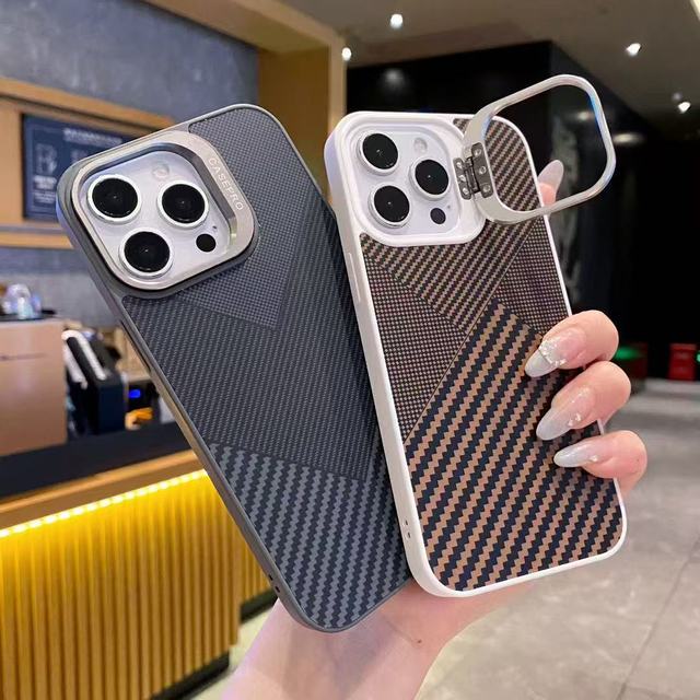 New Grid Pattern Lens Metal Stand Phone Case for iPhone 17 16 15 Pro Max Original Magnetic Phone Case for iPhone 17 16 Pro Max