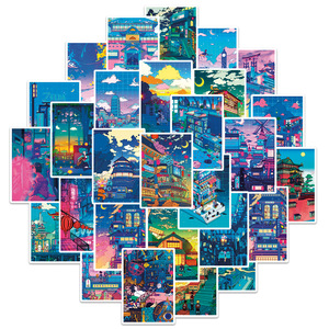 สติกเกอร์ไวนิลกันน้ำลายการ์ตูนอนิเมะฉากกลางคืน 50 ชิ้น สำหรับตกแต่งสเก็ตบอร์ด ขวดน้ำ - Product Image 2