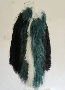 YR316 aceptar personalizado hacer mujeres cuello redondo moda bloque Color abrigo Real mongol chaqueta de piel de cordero - Product Image 6