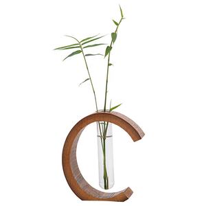 Ornements d'arrangement floral en bois, vase en verre, tube à essai, support en bois, plantes hydroponiques, pots <span class=keywords><strong>de</strong></span> fleurs avec base en bois - Product Image 1