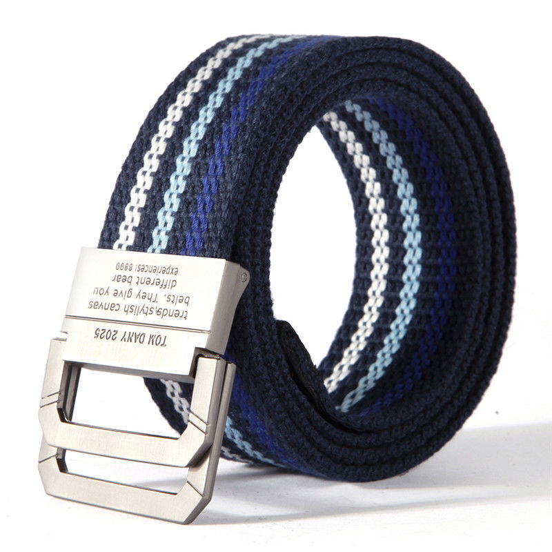 Wholesale Canvas Belt for Men and Youth Students Double for Buckle Fashion Extended Nylon Fabric Belt with Alloy for Buckle