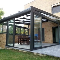 Serre de jardin d'hiver SJUMBO, design moderne de luxe, structure en aluminium noir et verre, véranda quatre saisons, abri ensoleillé