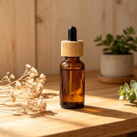 Flacon compte-gouttes en verre ambré transparent de 30 ml avec bouchon en bambou pour emballage cosmétique et huiles essentielles