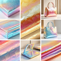Prix d'usine Tissu en similicuir PU gaufré losanges, holographique effet miroir, élastique, pour canapés, artisanat DIY et sacs