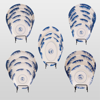 Assiettes en mélamine Art Blue Edge, motif créatif en peinture à l'encre, vaisselle incassable pour les fêtes et le service quotidien des repas