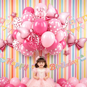 Décoration de fête d'<span class=keywords><strong>anniversaire</strong></span> et de baby shower pour filles Pafu, 12 pouces, 31 pièces, ballons à pois roses avec ruban, ensembles de ballons à nœuds roses - Product Image 2