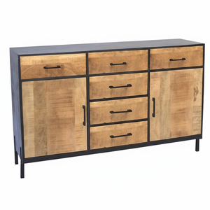 Marco de hierro de estilo industrial y tocador de madera de mango macizo con 6 cajones y 2 puertas Gabinete de almacenamiento de muebles de sala de estar - Product Image 1