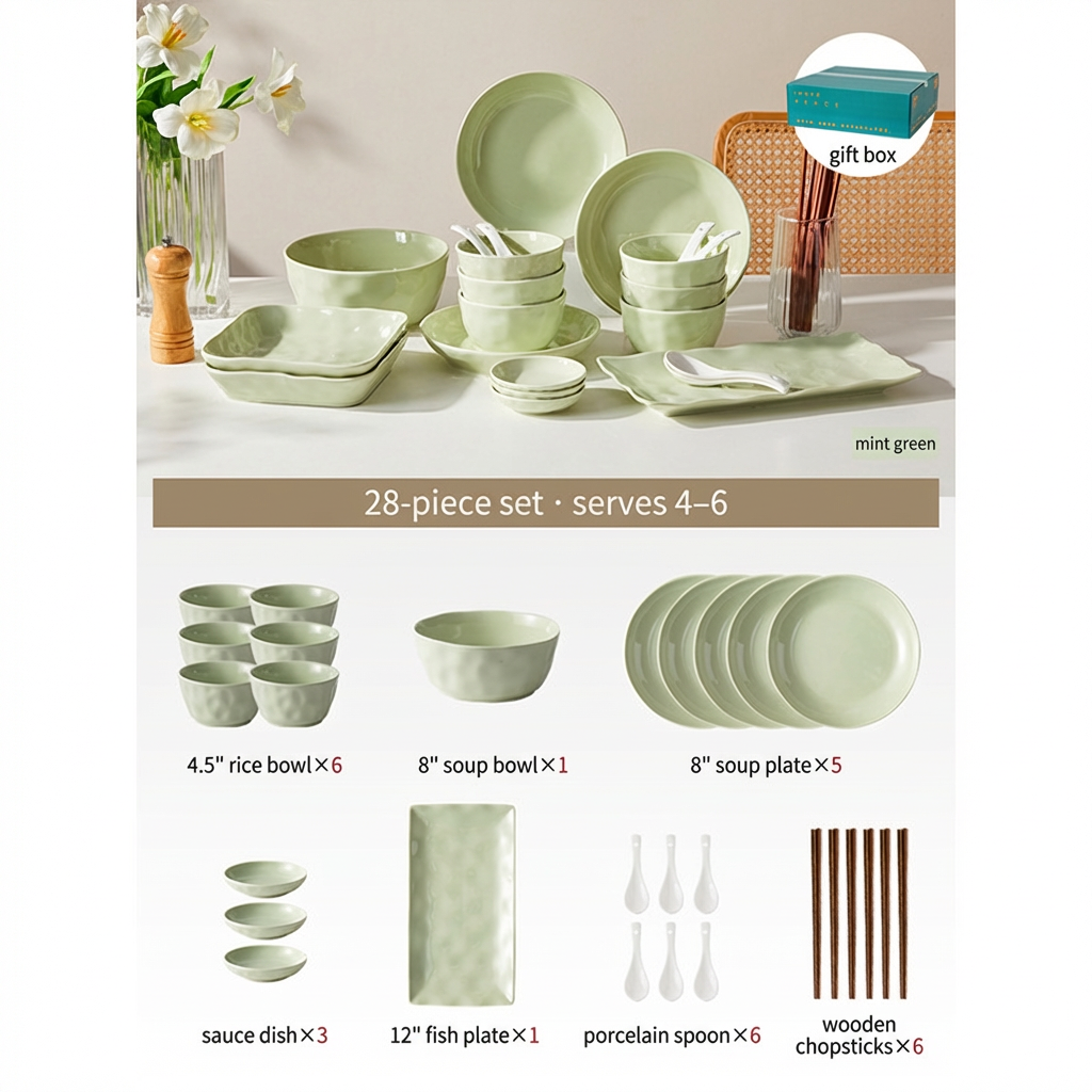 28-piece cream green set-gift box