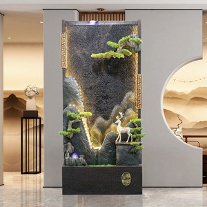 Fontaine murale à rideau <span class=keywords><strong>d</strong></span>'<span class=keywords><strong>eau</strong></span> en résine de style chinois, rocaille à <span class=keywords><strong>eau</strong></span> courante, éclairage LED, symbole de bonne fortune pour la vie - Product Image 2