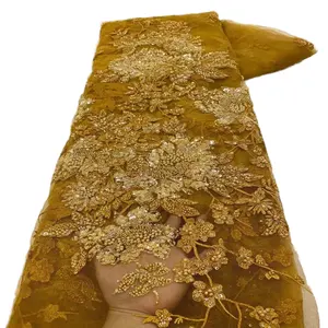新款设计时尚串珠刺绣婚纱有机串珠面料弹力特色织网十字绣配饰