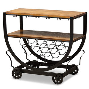 Troli Minuman Beroda Industrial dari Logam dan Kayu Antik Vintage untuk Hotel, Bar, Ruang Makan, Ruang Tamu, atau Bar Rumah - Product Image 1
