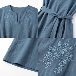 Blue <b>Linen</b> viscose Casual <b>Dress</b> Sleeveless V Neck A Line Midi <b>Dress</b> with Belt <b>Summer</b> Wear - Product Image 5