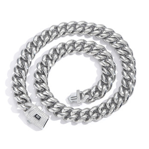 Cadena Cubana Mónaco <span class=keywords><strong>de</strong></span> Acero Inoxidable Chapada en <span class=keywords><strong>Oro</strong></span> <span class=keywords><strong>de</strong></span> 14K, 6mm-14mm, Collar Hip Hop Antideslustre para Hombre y Mujer - Product Image 6