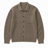 Cardigan en tricot gaufré personnalisé pour homme avec col à revers, boutons, poche poitrine, manches longues, pull, marque privée, tricot pour homme, faible MOQ
