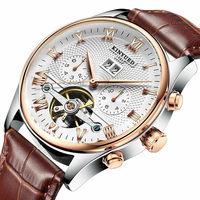 KINYUED J012 Montre de luxe pour homme, montre de mode pour homme d'affaires, bracelet en cuir, montre-bracelet sport, montre mécanique automatique pour homme