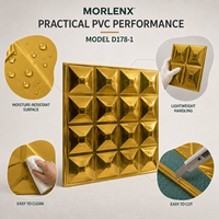 Panneau mural 3D en PVC MORLENX 500x500mm 25mm Or Miroir Pyramide Relief Revêtement mural décoratif