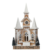 Petite maison de Noël en bois faite à la main avec scène de neige lumineuse et design rétro européen pour la décoration des fêtes