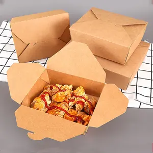 Sustainable Fast Food Packaging Grease-Resistant Disposable Kraft Lunch Meal Take out Containers Cardboard Paper Boxes