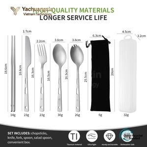Stainless Steel 4-Piece Utensil Set Spoon Fork Chopsticks Carabiner Eco-Friendly Outdoor <b>Camping</b> Kit - Product Image 2
