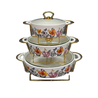 Casserole et faitout modernes européens avec motif floral, grande taille, avec couvercle en verre, en céramique personnalisée, résistants aux hautes températures