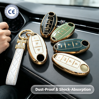 Funda para Llave de Nissan de 5 Botones, Carcasa con Detalles Dorados, Funda Protectora de TPU para Llaves, Resistente a Arañazos, Carcasa a Presión para Llaves de Auto