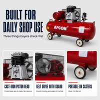 Compresseur d'air à piston APCOM, portable, sur roues, 150L, 3HP, entraînement par courroie, faible bruit, lubrifié à l'huile, pour la maison, le garage, l'atelier de pneus, CE