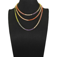 Collier ras du cou arc-en-ciel glacé, collier tennis 4 mm, chaîne tennis en strass pour hommes et femmes, bijoux de fête hip-hop
