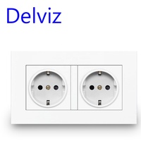 Prise électrique double Delviz, AC 110~250V, panneau PC 146mm*86mm, alimentation électrique européenne double prise, prise murale standard européenne 16A