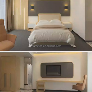 Juegos de Muebles para Dormitorio de Hotel, Cama de Madera con Cabecera, Mesitas de Noche, Silla de Escritorio, Armario y Mueble para TV Integrado para Hoteles de 3 Estrellas - Product Image 5