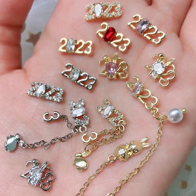 2023 zircone numero carino coniglio lega Nail Art strass gioielli 3d coniglio cristallo nail art decorazione 2023 charms per unghie