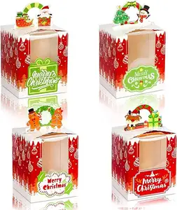 定制圣诞饼干盒节日零食糖果纸杯蛋糕礼品盒带窗户食品饼干容器，用于送礼圣诞节