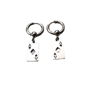 Orecchini a Cerchio Ouj in Acciaio Inossidabile Placcato <span class=keywords><strong>Oro</strong></span> con <span class=keywords><strong>Asso</strong></span> di Picche, Stile Vintage, per Uomo e Donna - Product Image 1