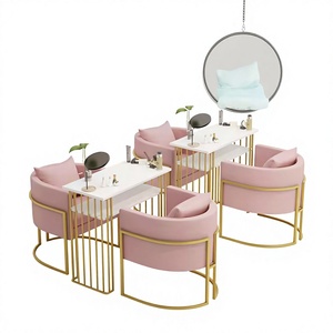 Modern Luxury Pink and Gold <b>Nail</b> <b>Table</b> and Chairs Set <b>Nail</b> Salon Furniture Marble Manicure <b>Nails</b> Desk - Product Image 1